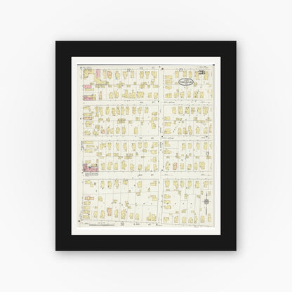 Old map wall art mockup — black gallery frame with white mat — Sanborn Fire Insurance Map from Fond du Lac, Fond du Lac County, Wisconsin (1915), Sheet #0028