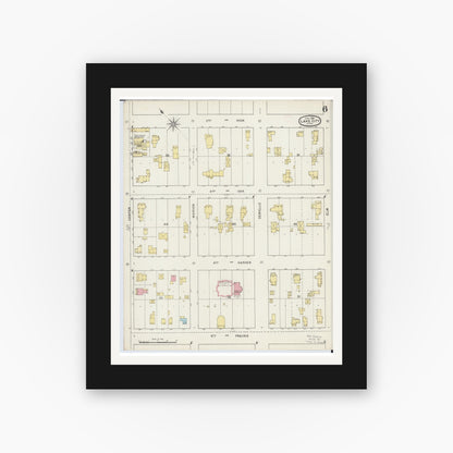 Old map wall art mockup — black gallery frame with white mat — Sanborn Fire Insurance Map from Lake City, Wabasha County, Minnesota (1894), Sheet #0006