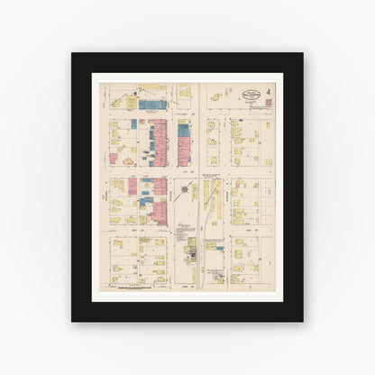 Old map wall art mockup — black gallery frame with white mat — Sanborn Fire Insurance Map from Walkerton, Saint Joseph County, Indiana (1922), Sheet #0004