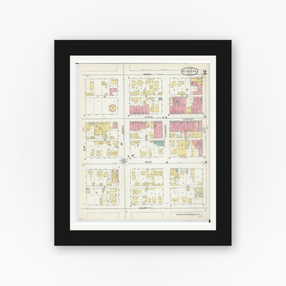 Old map wall art mockup — black gallery frame with white mat — Sanborn Fire Insurance Map from Saint Joseph, Berrien County, Michigan (1892), Sheet #0002
