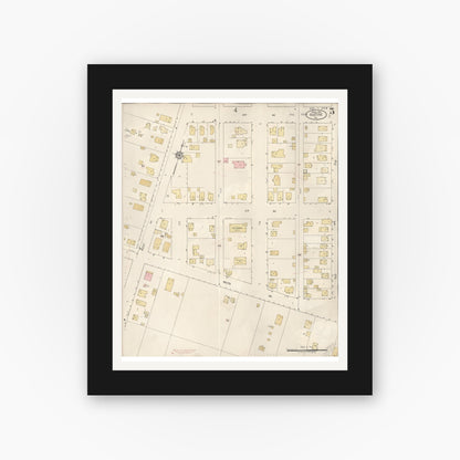 Old map wall art mockup — black gallery frame with white mat — Sanborn Fire Insurance Map from Gustine, Merced County, California (1920), Sheet #0005