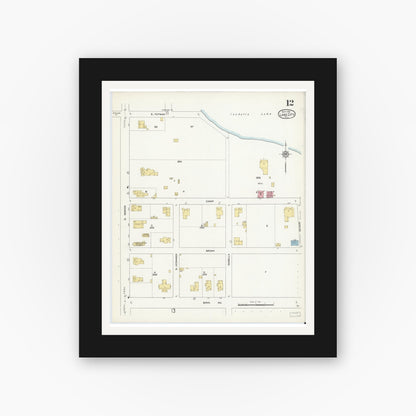 Old map wall art mockup — black gallery frame with white mat — Sanborn Fire Insurance Map from Lake City, Columbia County, Florida (1912), Sheet #0012