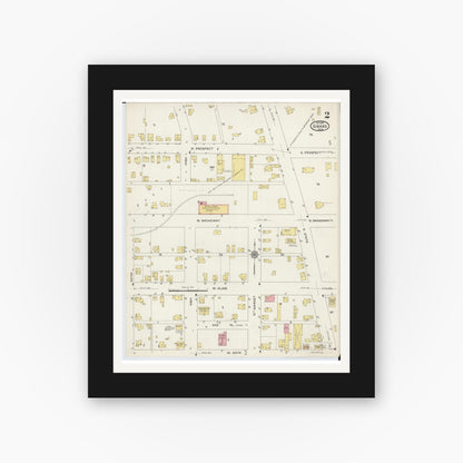 Old map wall art mockup — black gallery frame with white mat — Sanborn Fire Insurance Map from Girard, Trumbull County, Ohio (1915), Sheet #0002