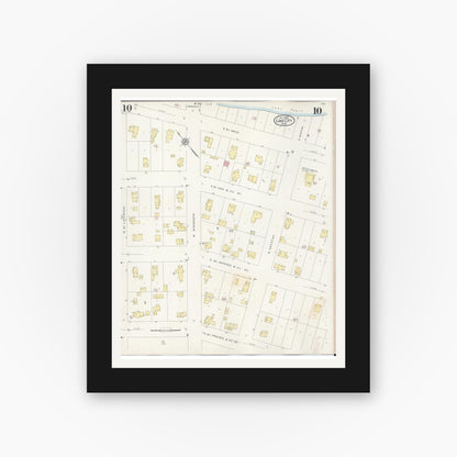 Old map wall art mockup — black gallery frame with white mat — Sanborn Fire Insurance Map from Lake City, Wabasha County, Minnesota (1938), Sheet #0010
