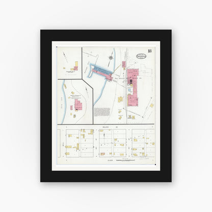 Old map wall art mockup — black gallery frame with white mat — Sanborn Fire Insurance Map from Brainerd, Crow Wing County, Minnesota (1917), Sheet #0018