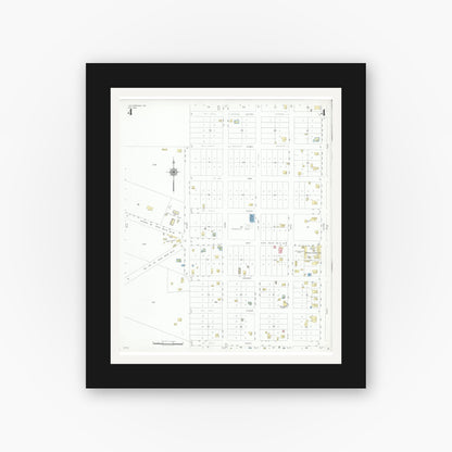 Old map wall art mockup — black gallery frame with white mat — Sanborn Fire Insurance Map from Rocksprings, Edwards County, Texas (1948), Sheet #0004