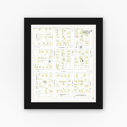 Old map wall art mockup — black gallery frame with white mat — Sanborn Fire Insurance Map from Mason City, Cerro Gordo County, Iowa (1909), Sheet #0004