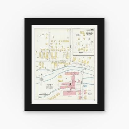 Old map wall art mockup — black gallery frame with white mat — Sanborn Fire Insurance Map from North Adams, Berkshire County, Massachusetts (1897), Sheet #0016