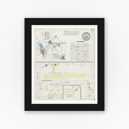 Old map wall art mockup — black gallery frame with white mat — Sanborn Fire Insurance Map from Belmont, Middlesex County, Massachusetts (1910), Sheet #0001