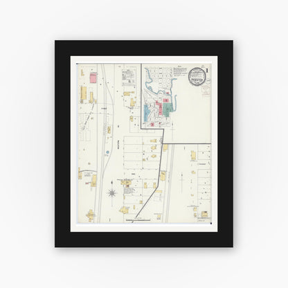 Old map wall art mockup — black gallery frame with white mat — Sanborn Fire Insurance Map from Princeton, Mille Lacs County, Minnesota (1899), Sheet #0001