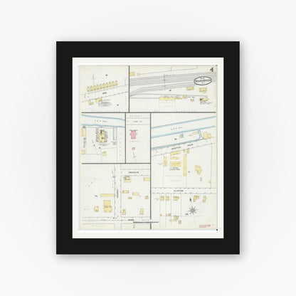 Old map wall art mockup — black gallery frame with white mat — Sanborn Fire Insurance Map from Bound Brook, Somerset County, New Jersey (1895), Sheet #0004