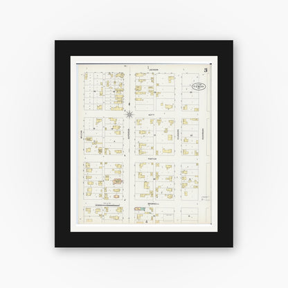 Old map wall art mockup — black gallery frame with white mat — Sanborn Fire Insurance Map from Tomah, Monroe County, Wisconsin (1897), Sheet #0003