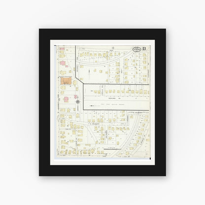 Old map wall art mockup — black gallery frame with white mat — Sanborn Fire Insurance Map from Athens, Athens County, Ohio (1914), Sheet #0013