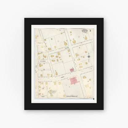 Old map wall art mockup — black gallery frame with white mat — Sanborn Fire Insurance Map from Mabank, Kaufman County, Texas (1934), Sheet #0004