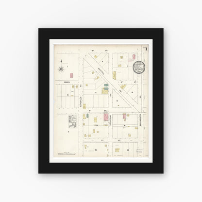 Old map wall art mockup — black gallery frame with white mat — Sanborn Fire Insurance Map from San Jacinto, Riverside County, California (1891) - Complete Map Set