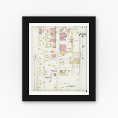 Old map wall art mockup — black gallery frame with white mat — Sanborn Fire Insurance Map from Bowling Green, Wood County, Ohio (1893), Sheet #0006