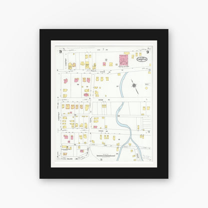Old map wall art mockup — black gallery frame with white mat — Sanborn Fire Insurance Map from Coraopolis, Allegheny County, Pennsylvania (1924), Sheet #0009