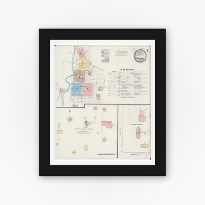 Old map wall art mockup — black gallery frame with white mat — Sanborn Fire Insurance Map from Owatonna, Steele County, Minnesota (1889), Sheet #0001