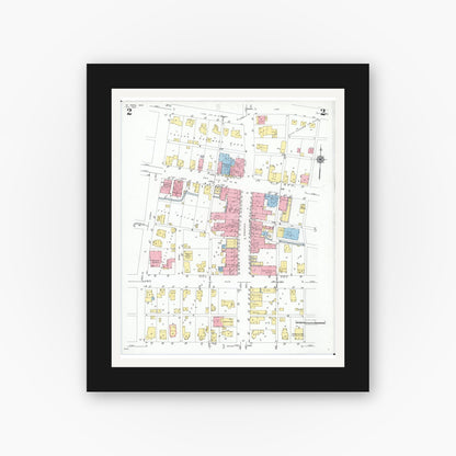 Old map wall art mockup — black gallery frame with white mat — Sanborn Fire Insurance Map from Saint Paris, Champaign County, Ohio (1948), Sheet #0002