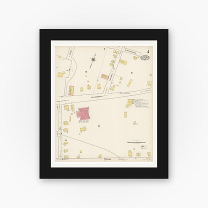 Old map wall art mockup — black gallery frame with white mat — Sanborn Fire Insurance Map from Oxford, Granville County, North Carolina (1922), Sheet #0004