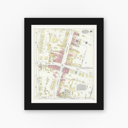Old map wall art mockup — black gallery frame with white mat — Sanborn Fire Insurance Map from Washington, Warren County, New Jersey (1914), Sheet #0010