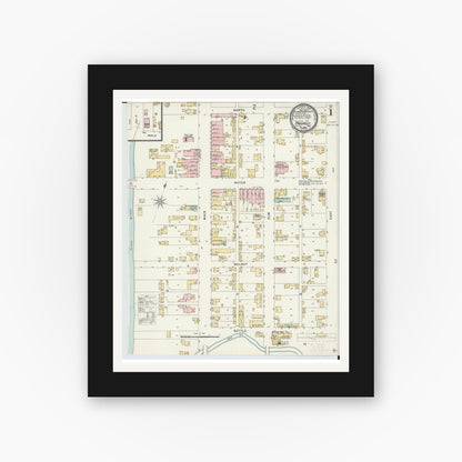 Old map wall art mockup — black gallery frame with white mat — Sanborn Fire Insurance Map from Prospect, Marion County, Ohio (1896) - Complete Map Set