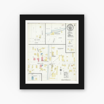 Old map wall art mockup — black gallery frame with white mat — Sanborn Fire Insurance Map from Fredonia, Ozaukee County, Wisconsin (1910), Sheet #0001