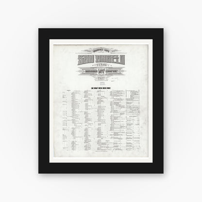 Old map wall art mockup — black gallery frame with white mat — Sanborn Fire Insurance Map from San Angelo, Tom Green County, Texas (1927), Sheet #0001