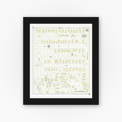 Old map wall art mockup — black gallery frame with white mat — Sanborn Fire Insurance Map from Beloit, Rock County, Wisconsin (1908), Sheet #0013