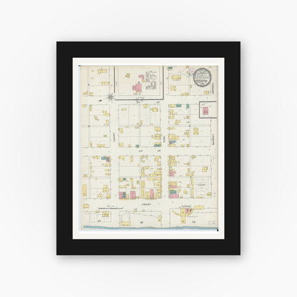 Old map wall art mockup — black gallery frame with white mat — Sanborn Fire Insurance Map from Hennepin, Putnam County, Illinois (1893), Sheet #0001