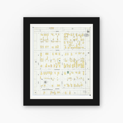 Old map wall art mockup — black gallery frame with white mat — Sanborn Fire Insurance Map from Alpena, Alpena County, Michigan (1901), Sheet #0016