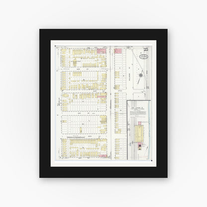 Old map wall art mockup — black gallery frame with white mat — Sanborn Fire Insurance Map from Cairo, Alexander County, Illinois (1914), Sheet #0025