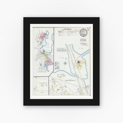 Old map wall art mockup — black gallery frame with white mat — Sanborn Fire Insurance Map from Necedah, Juneau County, Wisconsin (1891) - Complete Map Set