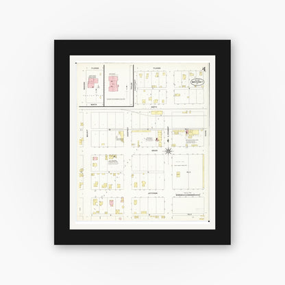 Old map wall art mockup — black gallery frame with white mat — Sanborn Fire Insurance Map from Winterset, Madison County, Iowa (1907), Sheet #0004