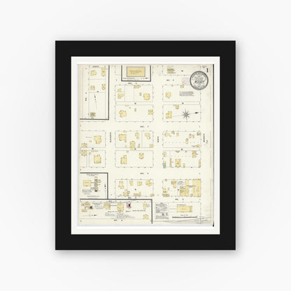 Old map wall art mockup — black gallery frame with white mat — Sanborn Fire Insurance Map from Moody, McLennan County, Texas (1907) - Complete Map Set