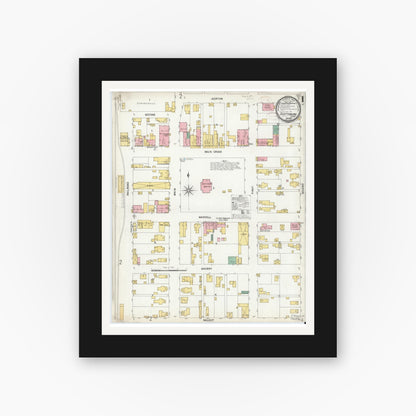 Old map wall art mockup — black gallery frame with white mat — Sanborn Fire Insurance Map from Scottsburg, Scott County, Indiana (1899) - Complete Map Set