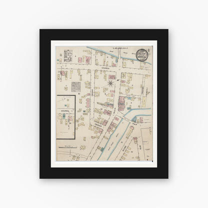 Old map wall art mockup — black gallery frame with white mat — Sanborn Fire Insurance Map from Champlain, Clinton County, New York (1884), Sheet #0001