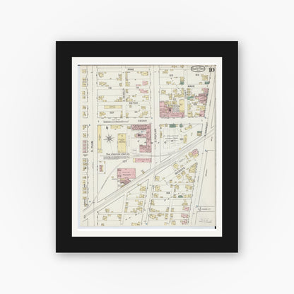 Old map wall art mockup — black gallery frame with white mat — Sanborn Fire Insurance Map from Canton, Stark County, Ohio (1887), Sheet #0010