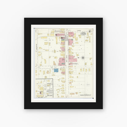 Old map wall art mockup — black gallery frame with white mat — Sanborn Fire Insurance Map from Zeeland, Ottawa County, Michigan (1908), Sheet #0002