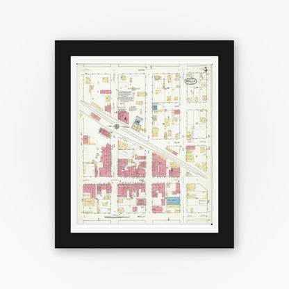 Old map wall art mockup — black gallery frame with white mat — Sanborn Fire Insurance Map from Rolla, Phelps County, Missouri (1917), Sheet #0005