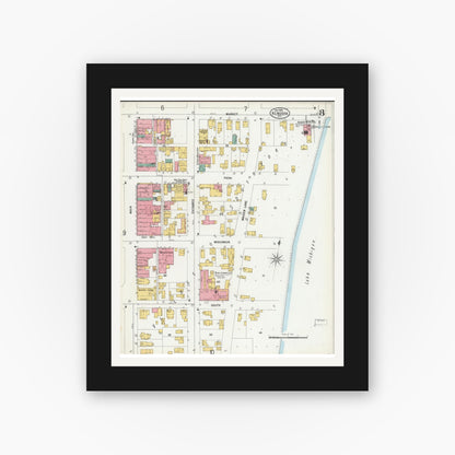 Old map wall art mockup — black gallery frame with white mat — Sanborn Fire Insurance Map from Kenosha, Kenosha County, Wisconsin (1900), Sheet #0008
