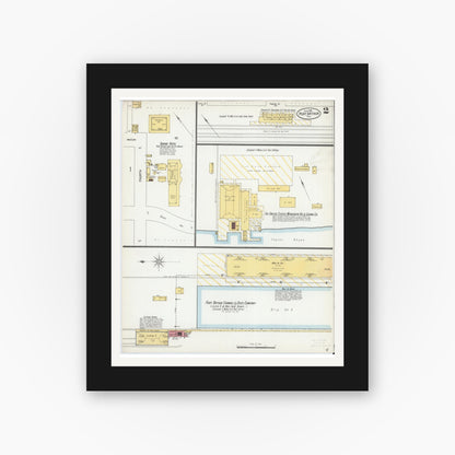 Old map wall art mockup — black gallery frame with white mat — Sanborn Fire Insurance Map from Port Arthur, Jefferson County, Texas (1900), Sheet #0002