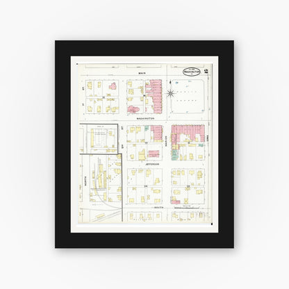 Old map wall art mockup — black gallery frame with white mat — Sanborn Fire Insurance Map from Washington, Washington County, Iowa (1892), Sheet #0002