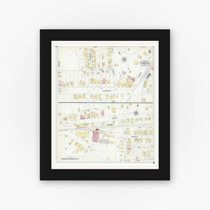 Old map wall art mockup — black gallery frame with white mat — Sanborn Fire Insurance Map from Marietta, Washington County, Ohio (1907), Sheet #0005