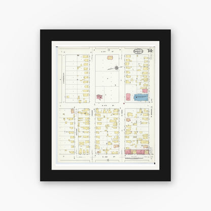 Old map wall art mockup — black gallery frame with white mat — Sanborn Fire Insurance Map from Marquette, Marquette County, Michigan (1917), Sheet #0014