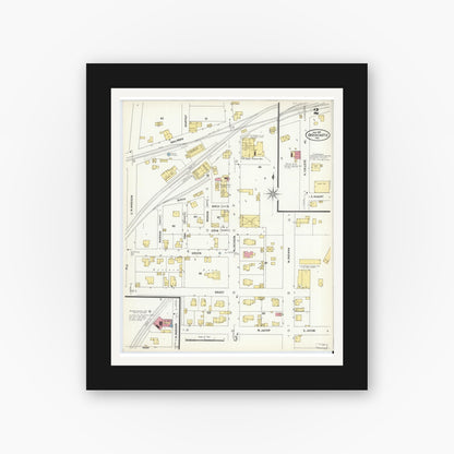 Old map wall art mockup — black gallery frame with white mat — Sanborn Fire Insurance Map from Greencastle, Putnam County, Indiana (1907), Sheet #0002