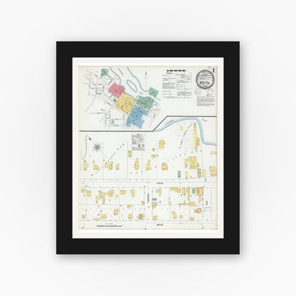 Old map wall art mockup — black gallery frame with white mat — Sanborn Fire Insurance Map from Mauston, Juneau County, Wisconsin (1901), Sheet #0001