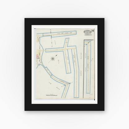 Old map wall art mockup — black gallery frame with white mat — Sanborn Fire Insurance Map from Cheboygan, Cheboygan County, Michigan (1890), Sheet #0014