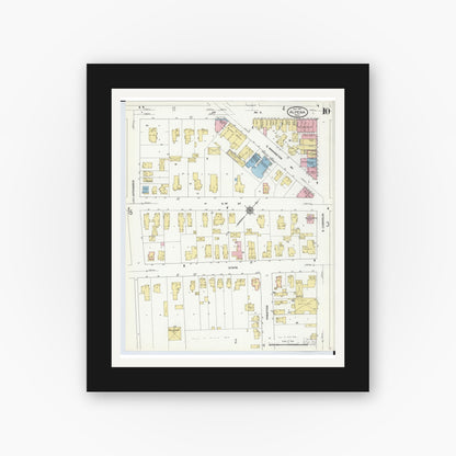 Old map wall art mockup — black gallery frame with white mat — Sanborn Fire Insurance Map from Alpena, Alpena County, Michigan (1910), Sheet #0010