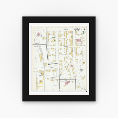 Old map wall art mockup — black gallery frame with white mat — Sanborn Fire Insurance Map from Lewisburg, Preble County, Ohio (1901), Sheet #0002